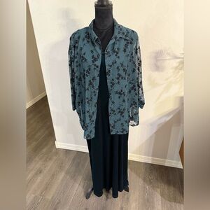Caribou New York Velvet Maxi Dress with Matching Black Velvet Floral Top